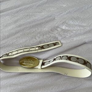 Coach White and Brown Belt with Gold Buckle